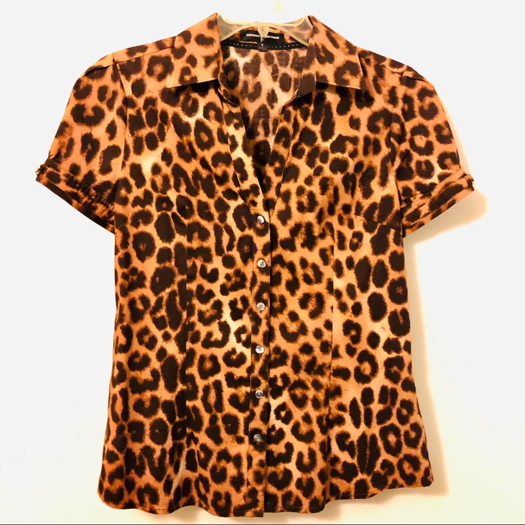 Express Leopard Print Button Down Blouse- Small